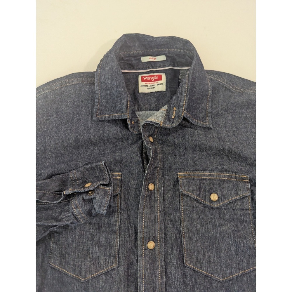 Wrangler Indigo Premium Quality Men's Shirt Med Long Sleeve Casual Snap-Up Denim